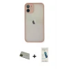 ieg™ iPhone 11 Pro Max Kılıf Ahenk Çizgi Serisi - Şeffaf Pasifik Cam Ekran Koruyucu + Rainbow Kamera Lens Koruma Cam - YL