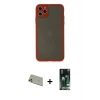 ieg™ iPhone 11 Pro Max Kılıf Ahenk Çizgi Serisi - Siyah 360 Mat Full Body Arka Koruyucu + Rainbow Kamera Lens Koruma Cam - GD