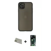 ieg™ iPhone 11 Pro Max Kılıf Ahenk Çizgi Serisi - Siyah 360 Mat Full Body Arka Koruyucu + Rainbow Kamera Lens Koruma Cam - GD