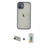 ieg™ iPhone 11 Pro Max Kılıf Ahenk Çizgi Serisi - Siyah Polymer Nano Ekran Koruyucu + Rainbow Kamera Lens Koruma Cam - YL