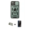 ieg™ iPhone 11 Pro Max Kılıf Ahenk Klasik - Siyah 3D Antistatik Hayalet Cam Ekran Koruyucu + Rainbow Kamera Lens Koruma Cam - YL