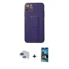 ieg™ iPhone 11 Pro Max Kılıf Akış Doku - Siyah 34D Izgaralı Cam + Pers Alüminyum Kamera Lens - LT