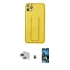 ieg™ iPhone 11 Pro Max Kılıf Akış Doku - Siyah 34D Izgaralı Cam + Pers Alüminyum Kamera Lens - LT