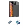 ieg™ iPhone 11 Pro Max Kılıf Eksen Form Prime - Siyah 3D Antistatik Seramik Nano Ekran Koruyucu + Shine Kamera Lens Koruma Cam - SH
