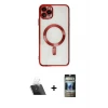 ieg™ iPhone 11 Pro Max Kılıf Nova Işık Özel Seri - Siyah 34D Hayalet Izgaralı Cam + Kamera Lens Koruma Cam - SF