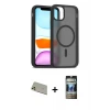 ieg™ iPhone 11 Pro Max Kılıf Siluet Minimal Prime - Siyah 34D Hayalet Izgaralı Cam + Rainbow Kamera Lens Koruma Cam - GD