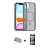ieg™ iPhone 11 Pro Max Kılıf Siluet Minimal Prime - Siyah 34D Hayalet Izgaralı Cam + Rainbow Kamera Lens Koruma Cam - GD