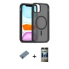 ieg™ iPhone 11 Pro Max Kılıf Siluet Minimal Prime - Siyah 34D Hayalet Izgaralı Cam + Shine Kamera Lens Koruma Cam - SABE