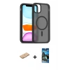 ieg™ iPhone 11 Pro Max Kılıf Siluet Minimal Prime - Siyah 34D Izgaralı Cam + Renkli Kamera Lens Koruma Cam - PE