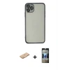 ieg™ iPhone 11 Pro Max Kılıf Vadi Minimal - Siyah 34D Hayalet Izgaralı Cam + Renkli Kamera Lens Koruma Cam - TU