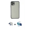 ieg™ iPhone 11 Pro Max Kılıf Vadi Minimal - Siyah 3D Antistatik Seramik Nano Ekran Koruyucu + Pers Alüminyum Kamera Lens - LT