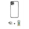 ieg™ iPhone 11 Pro Max Kılıf Vadi Minimal - Siyah Polymer Nano Ekran Koruyucu + Pers Alüminyum Kamera Lens - YL