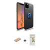 ieg™ iPhone 11 Pro Max Kılıf Yankı Form Prime - Siyah Mat Seramik Nano Ekran Koruyucu + Renkli Kamera Lens Koruma Cam - PE