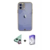 ieg™ iPhone 12 Kılıf Eksen Minimal Koleksiyonu - Siyah Bilvis 5in1 3D Magic Cam Ekran Koruyucu + Raze Metal Kamera Lens - KI