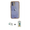 ieg™ iPhone 12 Kılıf Eksen Minimal Koleksiyonu - Siyah Polymer Nano Ekran Koruyucu + Rainbow Kamera Lens Koruma Cam - YL