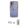 ieg™ iPhone 12 Kılıf Eksen Minimal Koleksiyonu - Siyah Polymer Nano Ekran Koruyucu + Rainbow Kamera Lens Koruma Cam - YL