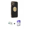 ieg™ iPhone 12 Kılıf İz Form Serisi - Siyah Bilvis 5in1 3D Magic Cam Ekran Koruyucu + Rainbow Kamera Lens Koruma Cam - YL