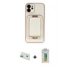 ieg™ iPhone 12 Kılıf Kozmos Minimal Prime - Siyah Polymer Nano Ekran Koruyucu + Rainbow Kamera Lens Koruma Cam - YL