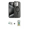 ieg™ iPhone 12 Kılıf Nova Asil Prime - Siyah Polymer Nano Ekran Koruyucu + Rainbow Kamera Lens Koruma Cam - YL