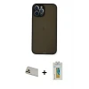 ieg™ iPhone 12 Pro Kılıf Ahenk Çizgi Serisi - Siyah Polymer Nano Ekran Koruyucu + Rainbow Kamera Lens Koruma Cam - GD