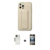 ieg™ iPhone 12 Pro Kılıf Akış Doku - Siyah 34D Hayalet Izgaralı Cam + Shine Kamera Lens - GD