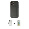 ieg™ iPhone 12 Pro Kılıf Akış Doku - Siyah Polymer Nano Ekran Koruyucu + Shine Kamera Lens - GS