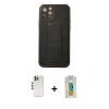 ieg™ iPhone 12 Pro Kılıf Akış Doku - Siyah Polymer Nano Ekran Koruyucu + Shine Kamera Lens - GS