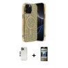 ieg™ iPhone 12 Pro Kılıf Eksen Çizgi - Siyah 34D Hayalet Izgaralı Cam + Shine Kamera Lens - GD