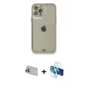 ieg™ iPhone 12 Pro Kılıf Eksen Minimal Koleksiyonu - Siyah 3D Antistatik Cam Ekran Koruyucu + Rainbow Kamera Lens Koruma Cam - GD