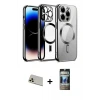 ieg™ iPhone 12 Pro Kılıf Nova Işık Özel Seri - Siyah 34D Hayalet Izgaralı Cam + Rainbow Kamera Lens Koruma Cam - GD