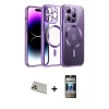 ieg™ iPhone 12 Pro Kılıf Nova Işık Özel Seri - Siyah 34D Hayalet Izgaralı Cam + Rainbow Kamera Lens Koruma Cam - GD