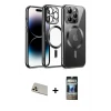 ieg™ iPhone 12 Pro Kılıf Nova Işık Özel Seri - Siyah 34D Hayalet Izgaralı Cam + Rainbow Kamera Lens Koruma Cam - GD