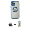 ieg™ iPhone 12 Pro Kılıf Pusula Form - Siyah Polymer Nano Ekran Koruyucu + Kamera Lens Koruma Cam - SF