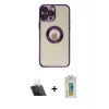 ieg™ iPhone 12 Pro Kılıf Pusula Form - Siyah Polymer Nano Ekran Koruyucu + Kamera Lens Koruma Cam - SF