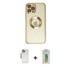 ieg™ iPhone 12 Pro Kılıf Pusula Form - Siyah Polymer Nano Ekran Koruyucu + Shine Kamera Lens - GS