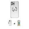 ieg™ iPhone 12 Pro Kılıf Pusula Form - Siyah Polymer Nano Ekran Koruyucu + Shine Kamera Lens - GS
