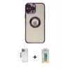 ieg™ iPhone 12 Pro Kılıf Pusula Form - Siyah Polymer Nano Ekran Koruyucu + Shine Kamera Lens - GS