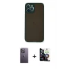 ieg™ iPhone 12 Pro Max Kılıf Ahenk Çizgi Serisi - Şeffaf Temperli Cam Ekran Koruyucu + Neon Fosforlu Kamera Lens - BZ