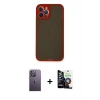 ieg™ iPhone 12 Pro Max Kılıf Ahenk Çizgi Serisi - Şeffaf Temperli Cam Ekran Koruyucu + Neon Fosforlu Kamera Lens - BZ