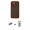 ieg™ iPhone 12 Pro Max Kılıf Ahenk Çizgi Serisi - Siyah Polymer Nano Ekran Koruyucu + Renkli Kamera Lens Koruma Cam - TU