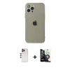 ieg™ iPhone 12 Pro Max Kılıf Ahenk Doku - Şeffaf Temperli Cam Ekran Koruyucu + Shine Kamera Lens - GD