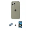 ieg™ iPhone 12 Pro Max Kılıf Ahenk Doku - Siyah 34D Izgaralı Cam + Shine Kamera Lens Koruma Cam - GS