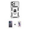 ieg™ iPhone 12 Pro Max Kılıf Ahenk Klasik - Siyah Joko 5D Cam + Neon Fosforlu Kamera Lens - MI