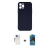 ieg™ iPhone 12 Pro Max Kılıf Ahenk Serisi - Siyah 18D Cam Ekran Koruyucu + Shine Kamera Lens - LT