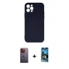 ieg™ iPhone 12 Pro Max Kılıf Ahenk Serisi - Siyah 34D Izgaralı Cam + Neon Fosforlu Kamera Lens - TU