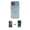 ieg™ iPhone 12 Pro Max Kılıf Akış Minimal Özel Seri - Şeffaf 360 Full Body Arka Koruyucu + Neon Fosforlu Kamera Lens - TU
