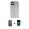 ieg™ iPhone 12 Pro Max Kılıf Akış Minimal Özel Seri - Şeffaf 360 Full Body Arka Koruyucu + Neon Fosforlu Kamera Lens - TU