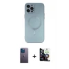 ieg™ iPhone 12 Pro Max Kılıf Akış Minimal Özel Seri - Şeffaf Temperli Cam Ekran Koruyucu + Neon Fosforlu Kamera Lens - MI