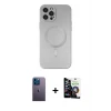 ieg™ iPhone 12 Pro Max Kılıf Akış Minimal Özel Seri - Şeffaf Temperli Cam Ekran Koruyucu + Neon Fosforlu Kamera Lens - MI
