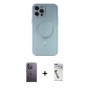 ieg™ iPhone 12 Pro Max Kılıf Akış Minimal Özel Seri - Şeffaf Uv Polymer Nano Ekran Koruyucu + Neon Fosforlu Kamera Lens - BZ